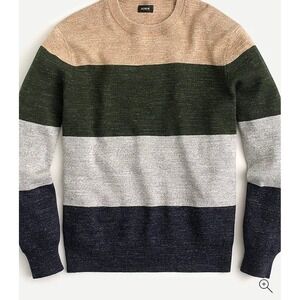 J Crew Mens‎ Striped Crewneck Sweater Cotton L Khaki Green Grey Navy